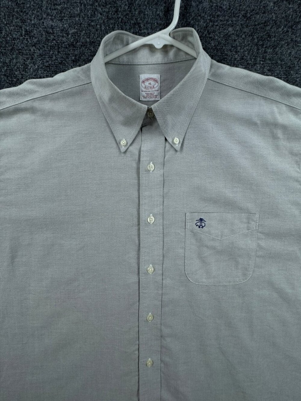 Brooks Brothers Modern Oxford Cloth OCBD All Cotton Non-Iron XL Supima Logo Gray